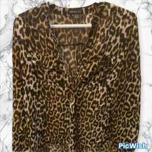 2/$20 Sheer Leopard Print Brown Blouse